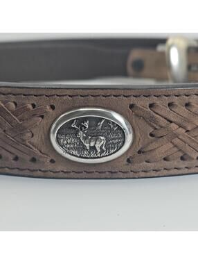 Men’s Badger Genuine Leather Belt Silver Tone Hardware Oval Deer Emblems Size 42